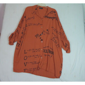 Bella Amore Women's Button-Up Tunic Shirt 3/4 Roll Tab Sleeve Size L/XL Italy